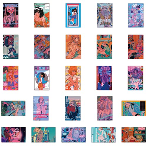 50Pcs Japanese Anime Girls Stickers, Retro Beautiful Girls Sticker Pack For Kids Adults, Vinyl Waterproof Retro Poster Girl Decals For Laptop Water Bottle Guitar Phone Luggage Skateboard Bike #TOP6