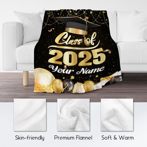 Personalized Graduation Blanket - Custom Class of 2025 Graduation Gifts for Her or Him - 60"x80" Flannel Soft Throw Decorations - Senior 2025 Blankets for College, High School, Graduation Day
