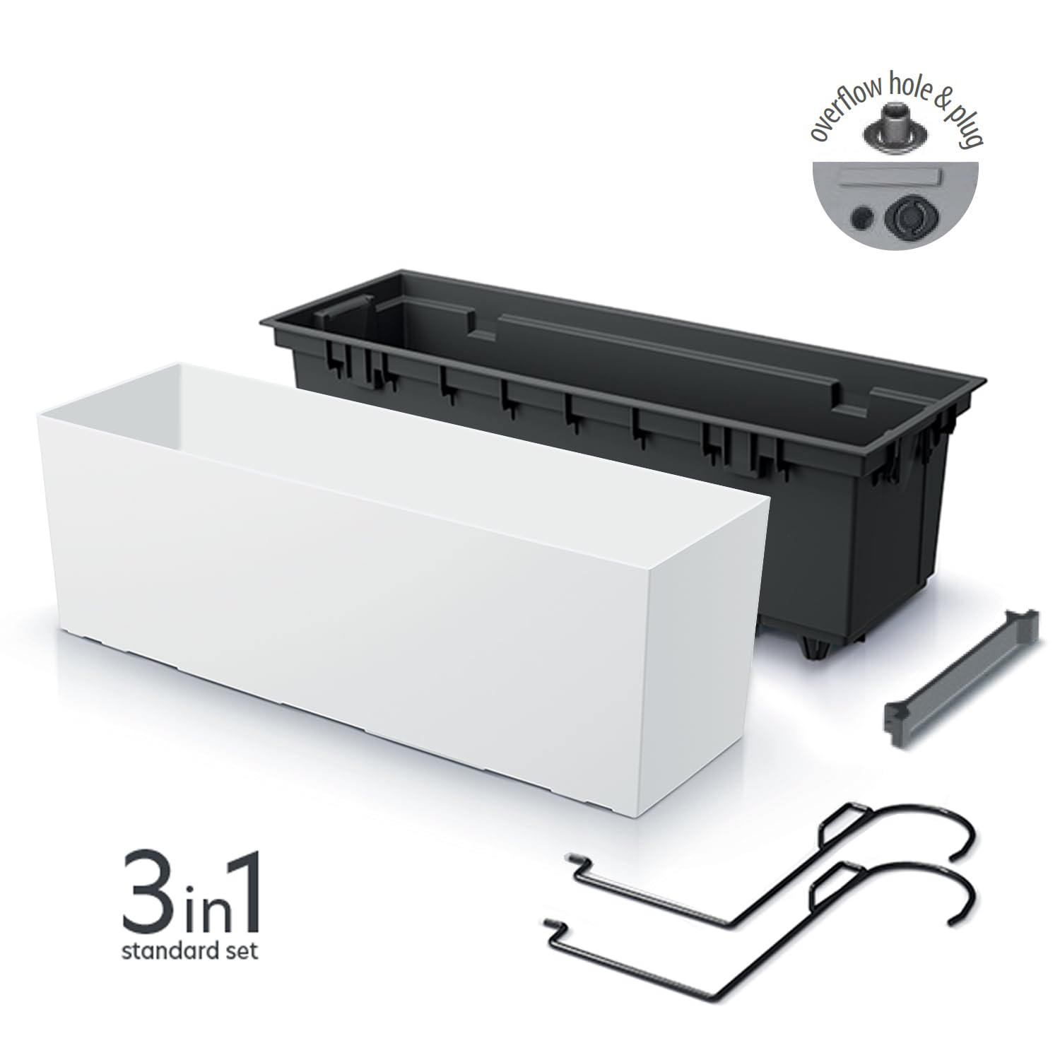 IMJ-Global Set di 3 Vasi per Fiori Piante Rettangolari Urbi Case W In Plastica 58x18x19,5cm Da Interno Esterno Bianchi 18 Litri Design Moderni