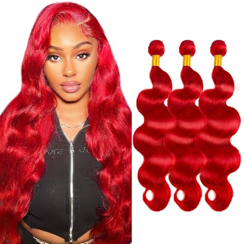 Wine Red Bundles Human Hair Body Wave Bundles 24 26 28 Inch Unprocessed Brazilian Virgin Remy Hair Burgundy 3 Bundle Red Body Wave Human Hair Extensions 50 Gram Per Bundle