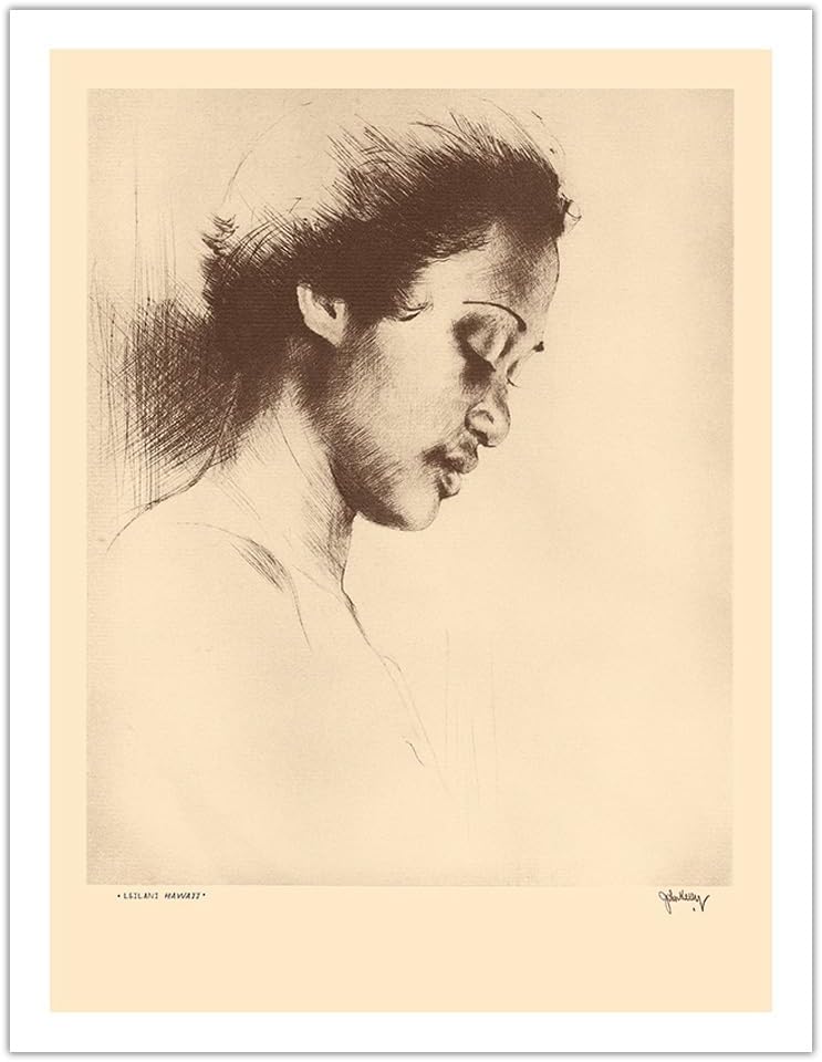 Leilani Hawaii - from Etchings and Drawings of Hawaiians - Vintage Drypoint Etching by John Melville Kelly c.1930s - Fine Art Matte Paper Print (Unframed) 18x24in