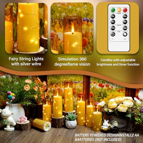 Image of kakoya Flameless LED Candles with Timer 24 Pc Flickering Flameless Candles for Romantic Ambiance and Home Decoration Stable Acrylic Shell,with Embedded Star String,Battery Operated Candles(Gold)