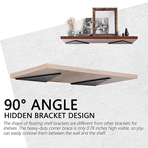 Floating Shelf Bracket - 4 Inch Triangle Brackets For Shelves, Hidden Shelf Bracket, Floating Shelves Brackets, Heavy Duty Floating Shelf Hardware, Wall Mount Shelf Brackets & Supports 4 Pack Black #TOP3