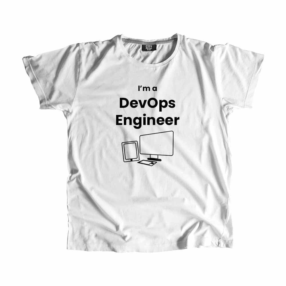 T-shirt DevOps engineer blanc en coton pour informaticien