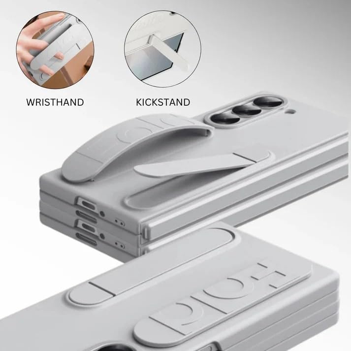 Image of amazon basics 360 Full Protection Case for Samsung Galaxy Z Fold 6 - Built-in Screen Protector, Hinge Guard, Silicon Grip Strap & Kickstand - Gray