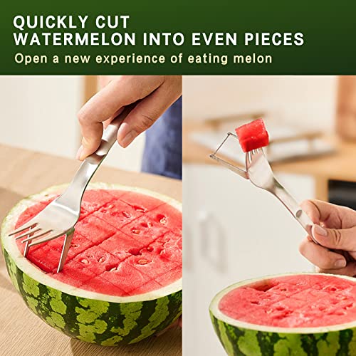 2 Packs 2-In-1 Watermelon Slicer Cutter & 4 Pieces Stainless Steel Fruit Fork, Watermelon Fork Slicer Artifact, Summer Watermelon Cutting Tool For Family Parties Camping #TOP2