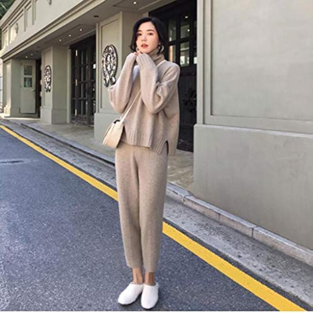 安い特注 Sgzyj 春の冬ニットトラックスーツタートルネックスウェットファッション女性のスーツの服2ピースセットパンツ女性 Color A 定価安い Www Littleshopp Com