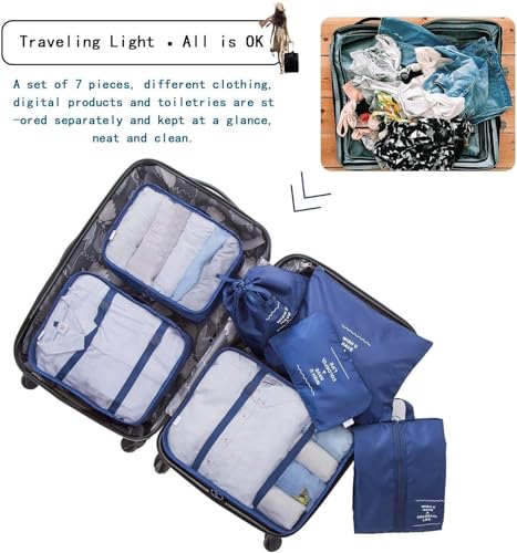 Image of polyester 7 Set Packing Cubes Luggage Packing Organizers For Travel Accessories storage organiser (navy blue)