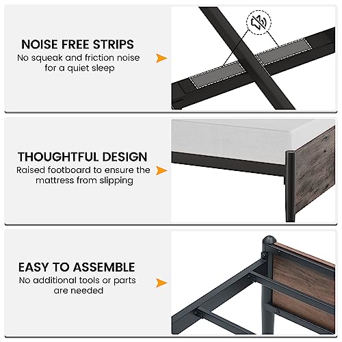 Idealhouse Queen Size Bed Frame With Wooden Headboard, Platform Bed Frame With Safe Rounded Corners, Strong Metal Slats Support, Mattress Foundation, Noise-Free, No Box Spring Needed, Walnut #TOP6