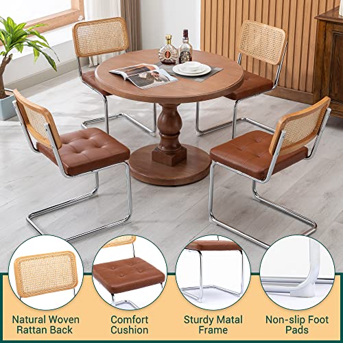 Kcc Mid Century Modern Dining Chairs Set Of 2, Faux Leather Rattan Dining Room Kitchen Side Chairs With Metal Legs And Upholstered Seat For Dining Room, Living Room, Bedroom,Beige #TOP6