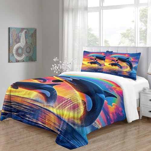 Linge de lit dauphin 3D fermeture éclair cachée en microfibre pour lit double - 4