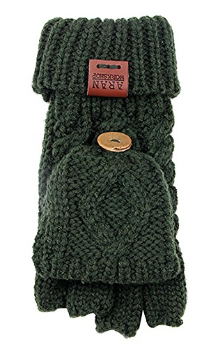 Aran Workshop Bottle Green Foldover Cable Knit