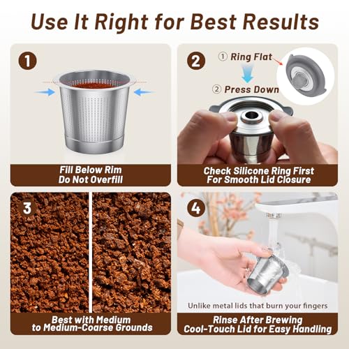 Image of ComfortGrip Reusable K Cups for Keurig 1.0, 2 Pack Stainless Steel Coffee Pods with Anti-Scald Silicone Lid, 304 Food-Grade Steel, BPA-Free (Not for K-Slim /K-Supreme /Keurig 2.0)