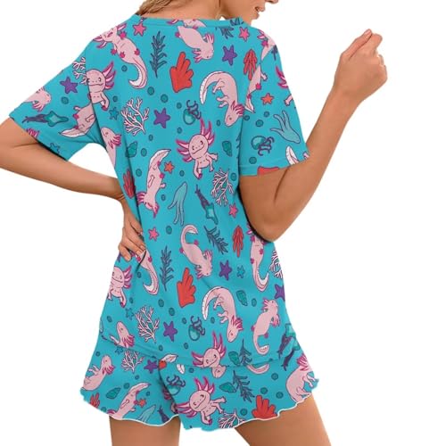 Happy Animals Women's Pajamas Set Short Sleeves Sleepwear Round Neck Comfy Pjs Loungewear Set with Pockets4