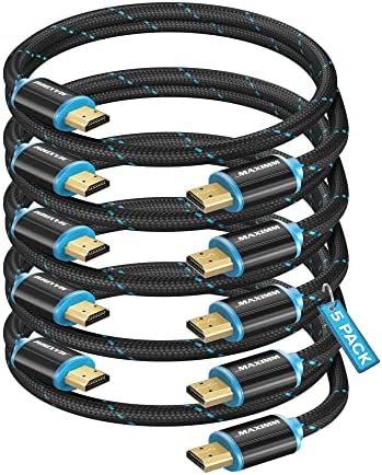 Maximm HDMI Cable 4K 12 Ft, 5-Pack, Braided, 18 Gbps, Gold-Plated