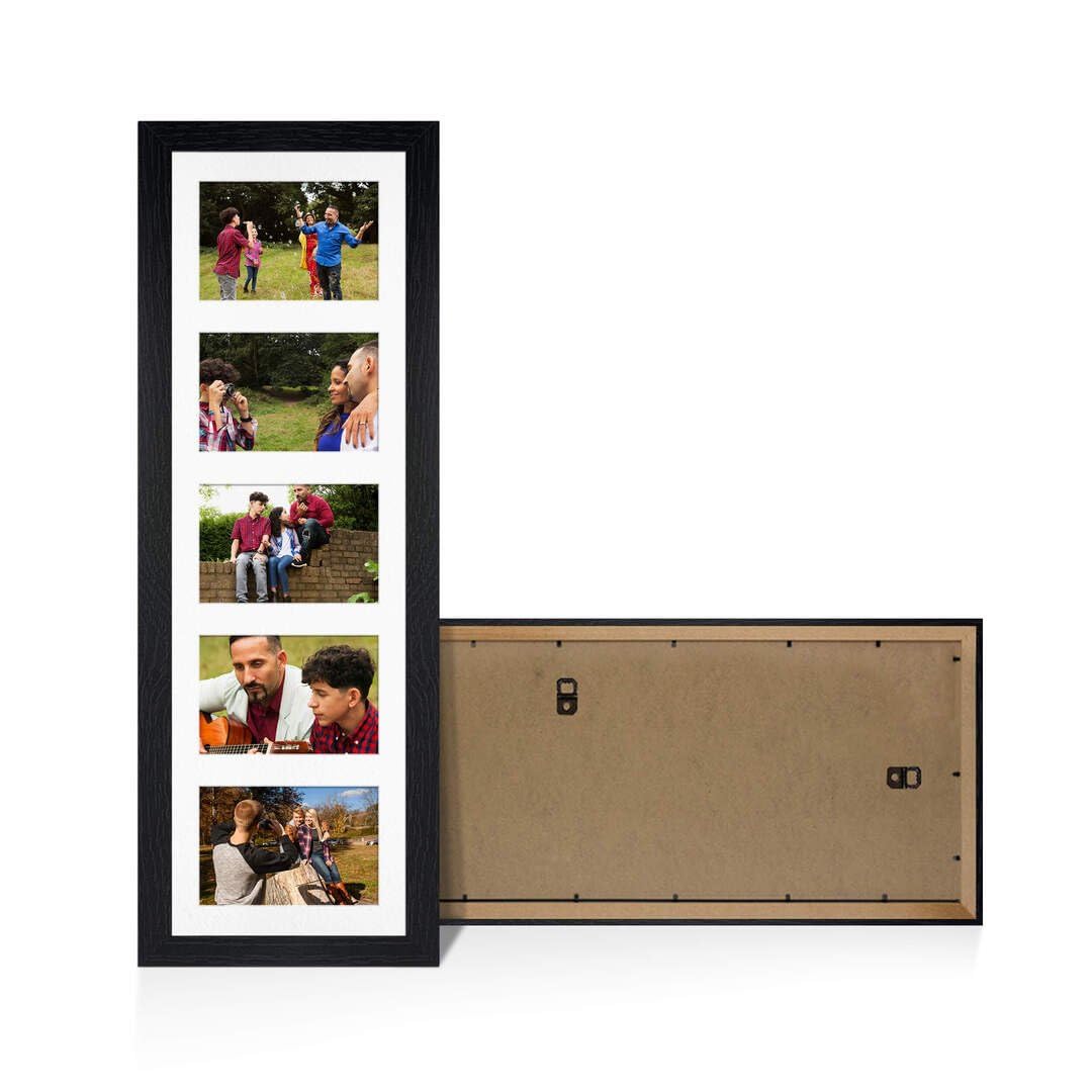 Procut Global 26X8 Black Photo Frames For Multiple Pictures with White Mount-Modern Collage Frame with 5 Apertures (5x) 6X4-Engineered Wood with Shatterproof Perspex