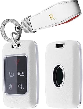 Key Fob Cover for Land Rover Defender Discovery Sport New Range Rover Evoque Sport Velar Jaguar E-Pace I-Pace Accessories Car Key Case Keychains 5 Buttons White