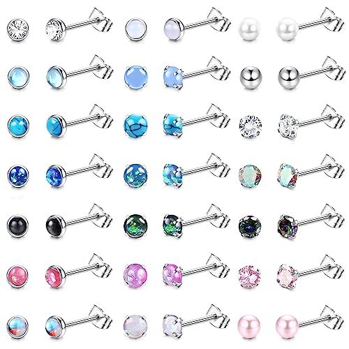 Lot boucles d'oreilles homme femme YADOCA acier chirurgical puces zircone et turquoise