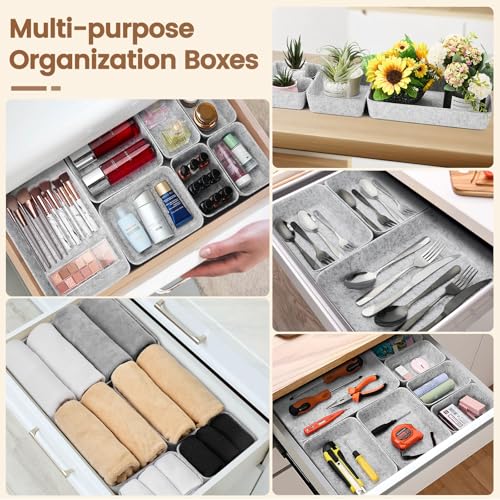 Desk Drawer Organiser Trays, 14 Pcs Felt Drawer Organizers Makeup Storage Boxes, Drawer Tidy Organiser for Home Office Stationery Dresser - Grey - Image 5