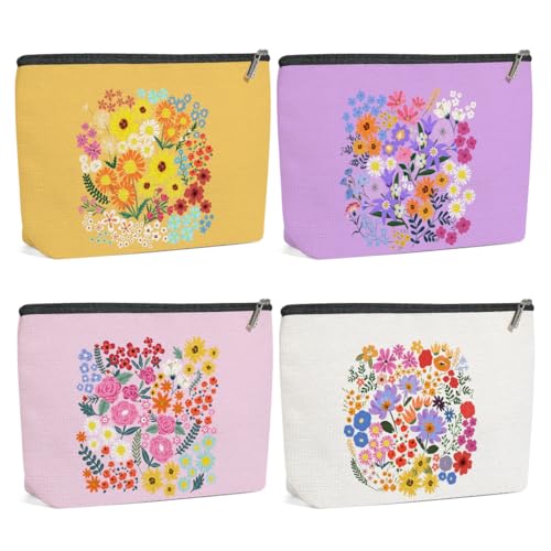 4 Pack Cute Aesthetics Floral Lovers Gift Flower Makeup Bag, Cosmetic Bags for Women, Mom Girls Trip Gifts Favors Bachelorette Party Travel Essentials Toiletry Bag for Christmas Birthday Graduation
