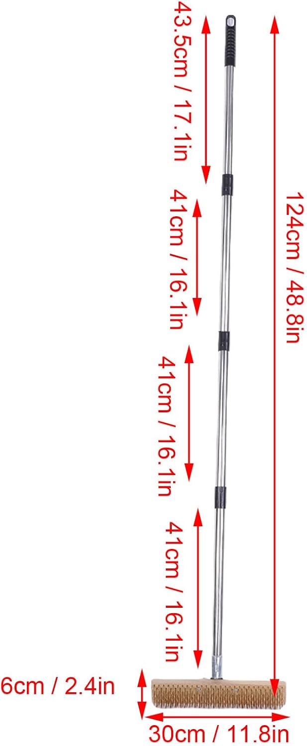 Stainless Steel Wire Scrub Brush, Heavy Duty Deck Brush with 45 Degree Angle Head and 124cm Adjustable Handle for Concrete Patio Garage Floor (30cm / 11.8in)