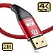 Produktbild sweguard DisplayPort Kabel 4K 2M-DisplayPort auf DisplayPort Kabel, DP zu DP Kabel(4K@60Hz,1440p@144Hz) Nylon Geflecht Ultra Highspeed DisplayPort-Kabel für PC,TV,Beamer,Monitor,Grafikkarten(Rot)