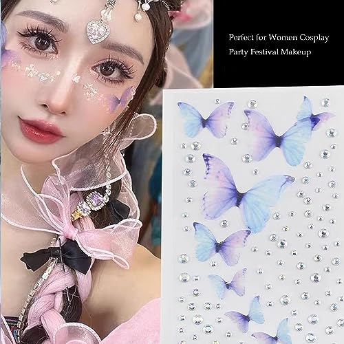 Purple Face Gems Stick on Eyes Face Body Rhinestones for Women Body Face Eyes Jewels Crystals Rhinestone Gems Stickers for Face Eye Makeup (Purple Butterflies) - Image 3