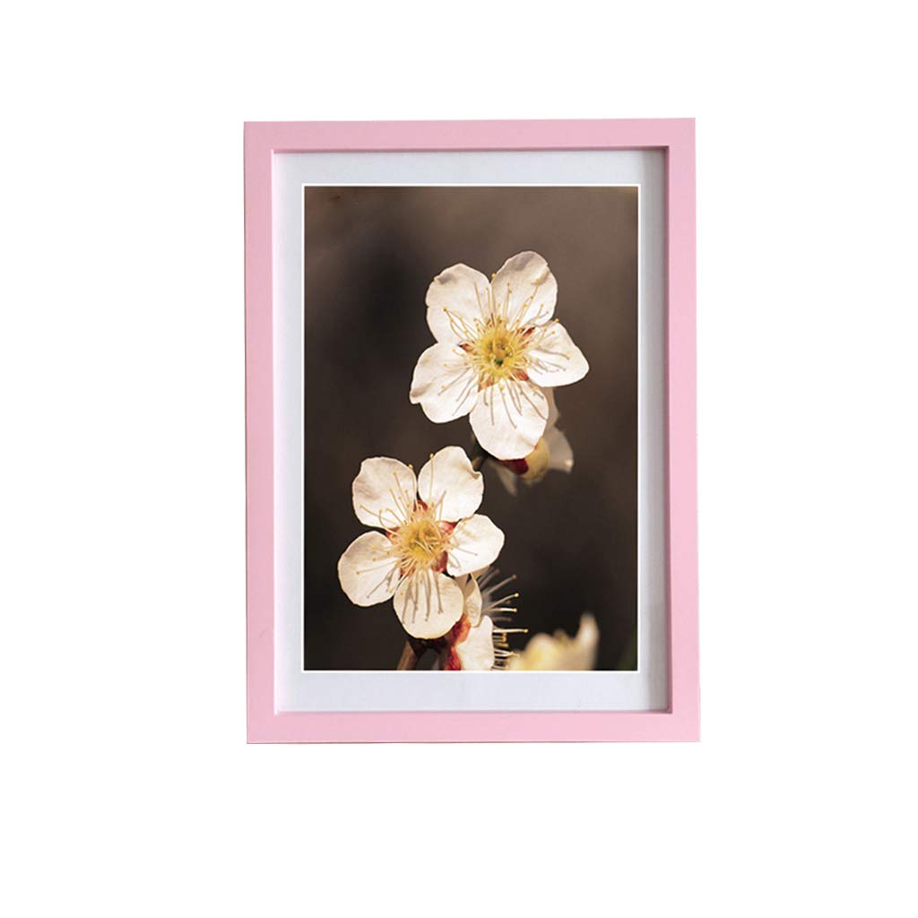 Cadre photo mural A2 en bois massif rose avec porte-photo en métal pour grand format