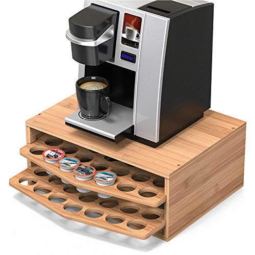 WELL WENG 70 Capacity 2-tier Bamboo Coffee Pod Holder Storage Organizer with Drawer for Keurig K-Cup Pods