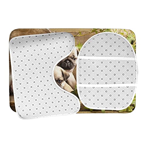 DIRYKILP Badematte + Konturmatte + Toilettendeckelbezug, Mops Welpen Blumen Retro 3 Stück Badematte Set, mit Anti-Rutsch-Klebeboden – Bild 7