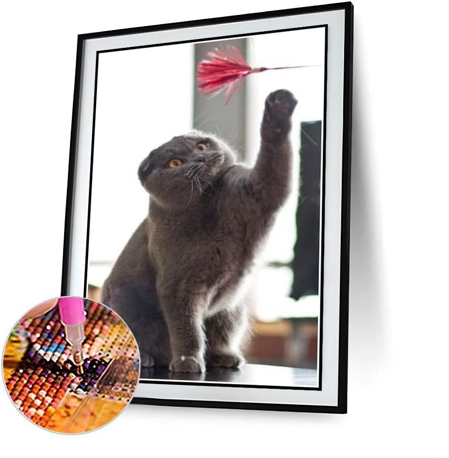 Scottish Fold Cute Pet Cat Animal Diamond Painting Kits for Adults, 5D Crystal Diamonds Art with Accessories Tools, Picture DIY Art Craft for Home Décor Gift