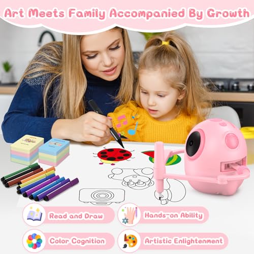 Thinkaroo Drawing Robot for Kids - Educational Robots with Voice Interaction, Robot Toy with 150 Word Cards & 12 Color for Kid Pens for Kids 4 5 6 7 8 9 10 Girls Boys Gift (PINK) - Image 4