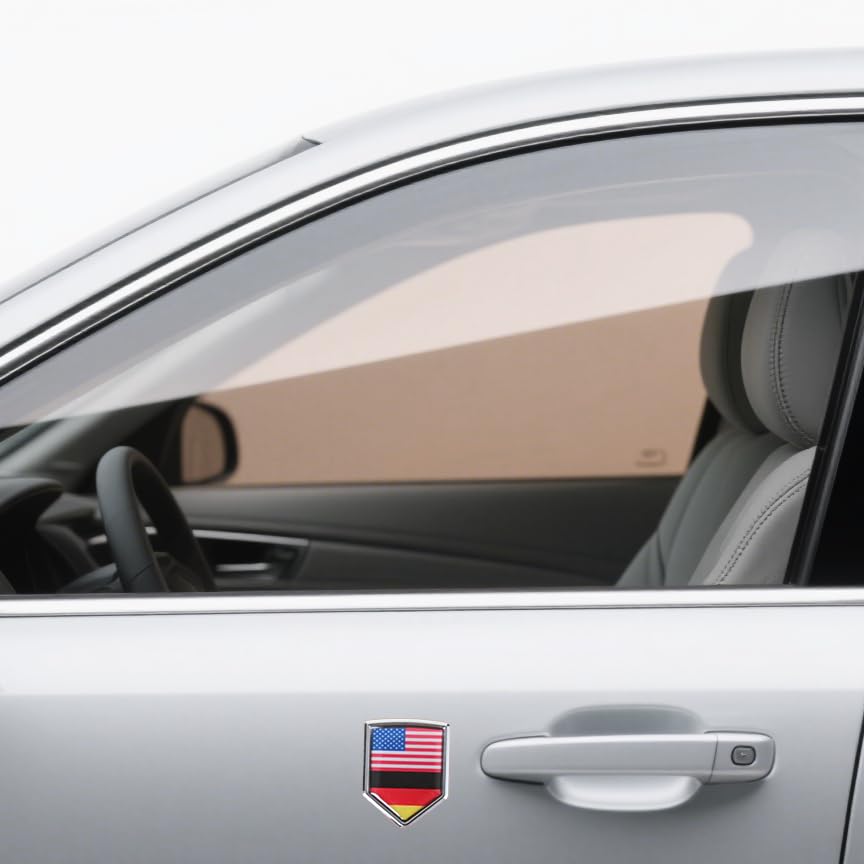 2-Pack USA and Germany Flag Car Chrome 3D Emblem Decal Stickers, Aluminum Alloy Shield Shape, for Cars, Trucks, SUVs – Easy Peel and Stick, Durable, Ideal for USA-Germany Relations
