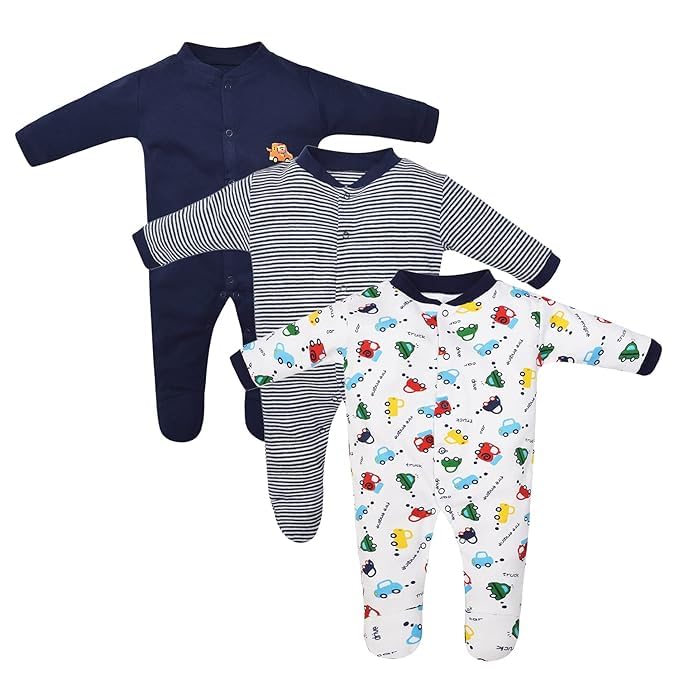 Image of Magic Town Baby Front Open Rompers /Jumpsuit Sleepsuit Full Sleeve, Snap Button for Boys and Girls Pack of 3