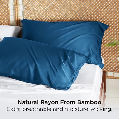 Image of Bedsure Pillow Cases Standard Size Set of 2, 100% Rayon Derived from Bamboo | Cooling Pillowcases, Teal Pillow Covers with Envelope Closure, PureWoven Silky Bedding for Hot Sleepers, 20x26 Inches