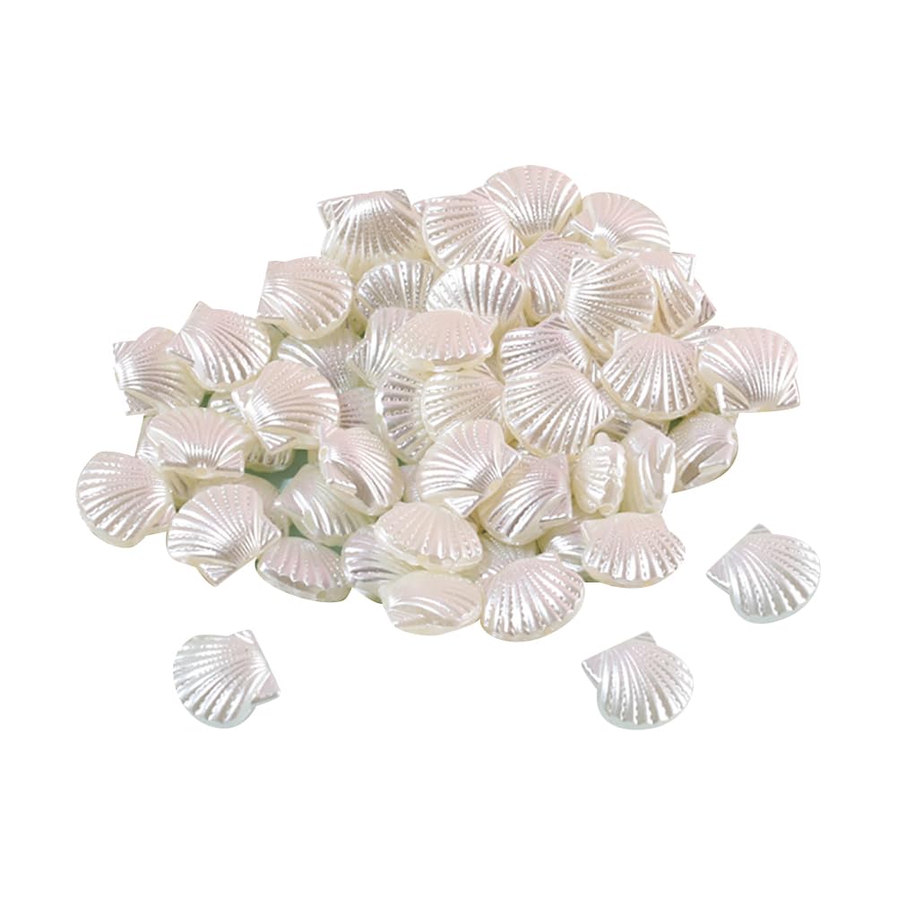 HugeDE About 300 Pcs Resin Seashell Beads Small Clam Shell Spacer Beads White Ocean Beach Bead Sea Animal Charms Jewelry Making Loose Bead with Holes for Earrings Bracelets