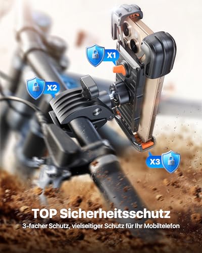 andobil 2025 Handyhalterung Fahrrad [ Top Verarbeitet ] 165 km/h Stoßfest [ 1s Einhandbedienung ] Universal Handyhalterung Motorrad 360° Handyhalter Fahrrad für iPhone 17/16/15 Pro Max Samsung S25
