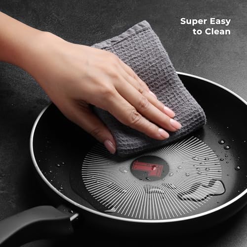 Image of Tower SmartStart 26cm Aluminium Non Stick Fry Pan with Red Spot Heat Indicator, Perfect for Roti /Paratha /Omelette, PFOA Free, Induction & Gas Compatible, Soft Touch Handle, 2 Year Warranty