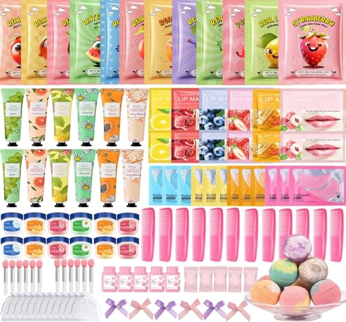 144 PCS Spa Party Supplies for Women Spa Party Favors Include Face Masks Skincare Hand Cream Lip Mask Comb and Foot Bath Bombs Spa Birthday Sleepover Party Supplies for Women Mothers Day Gifts Bulk