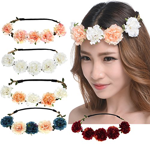 FAYBOX Boho Floral Hair Wreath Girl Flower Hair Garland Holiday Party Outdoor Wedding Bridesmaids Hair Accessories 5 pcs