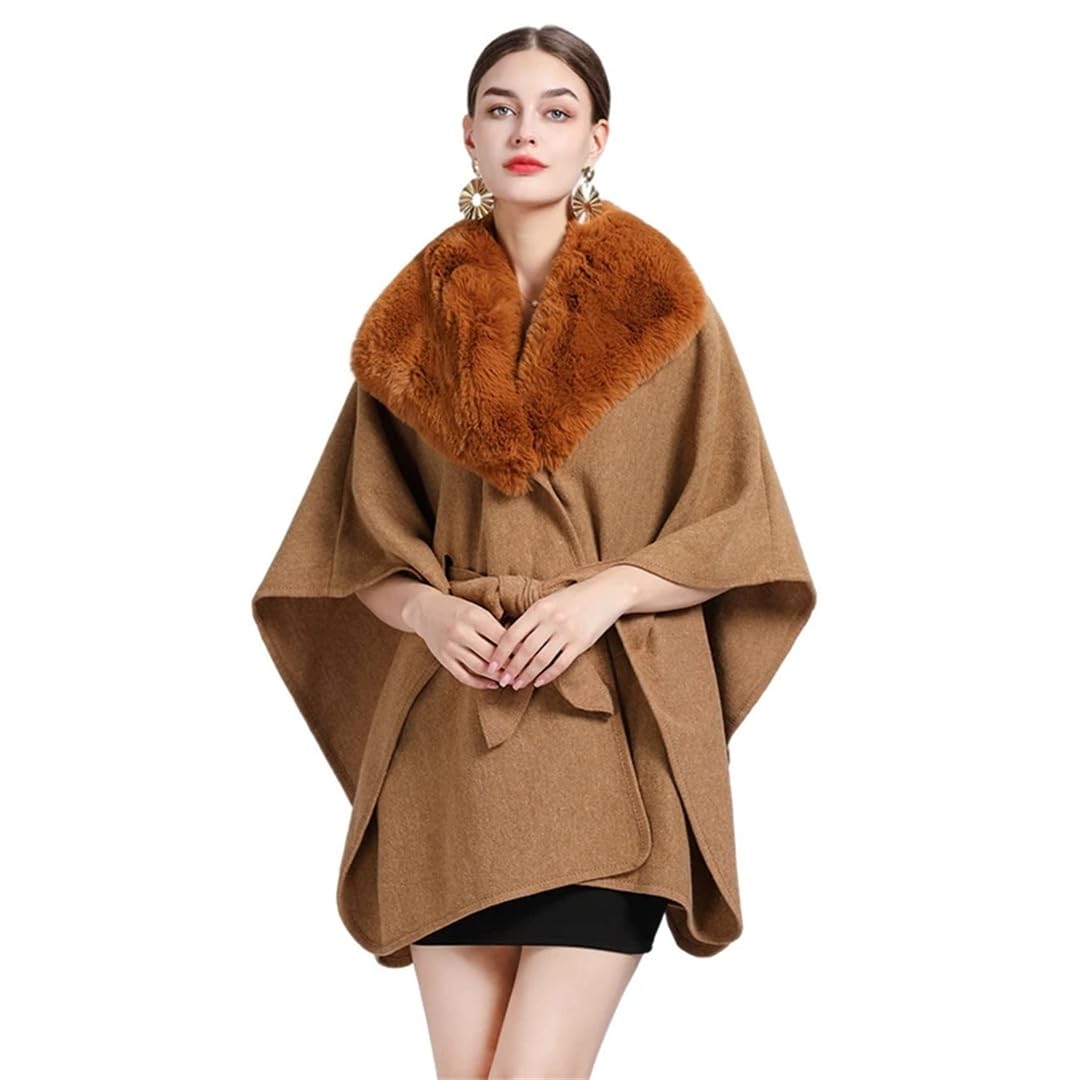 Poncho de Lana cálido de Invierno para Mujer, Chal, cárdigan, Cuello Triangular, cinturón, Capa Suelta (Gris 9, Talla única)