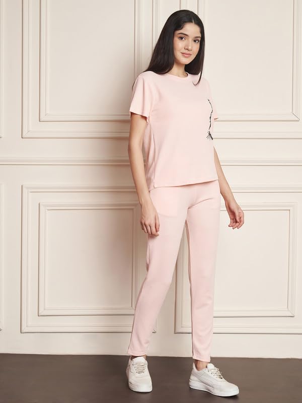 Image of DTR FASHION Polyester Blend Cat Sketch Print Tracksuit | Night Wear Suit For Women