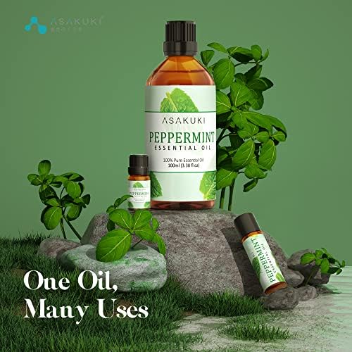 ASAKUKI Peppermint Essential Oil 100ml, 100% Pure Natural Essential Oils, Organic Aromatherapy Essential Oil, Scented Oils for Diffuser, Humidifier, Relax, Sleep, Perfect Gifts