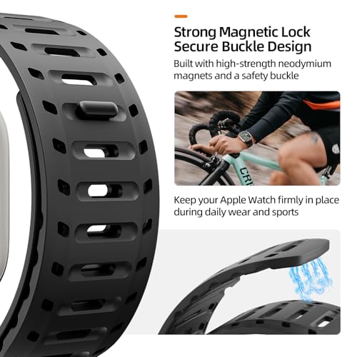 Image of X-it Magnetic Watch Band for Apple Watch Ultra 49mm, 46mm /45mm /44mm, Silicone Sport Strap with Strong Magnet for Men and Women, Compatible with Apple Watch Series 11 /10 /9 /8 /7 /6 /5 /4 /3 /2 /1 and SE