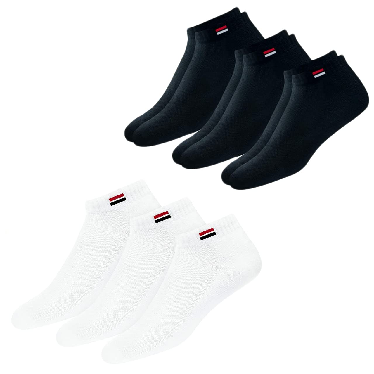 Men's Cotton Solid White & Black Ankle Socks, Free Size, Pack of 6 Pairs-image-45