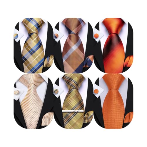 Image of Barry.Wang Men 6PCS Tie Silk Gift Necktie Clip Woven Tie Sets Party