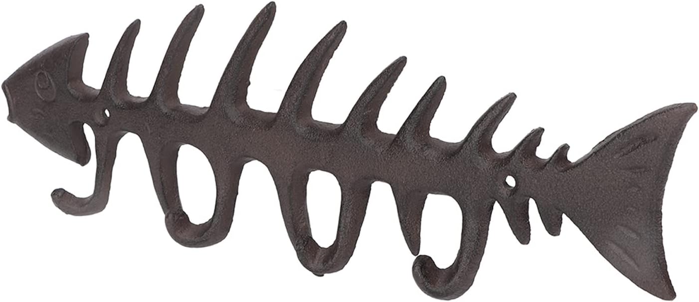 Fish Bones Wall Mounted Towel Rack with 4 Hooks, European Style Strong Metal Hand Towel Holder, Large Fish Bone Key Leash Towel Hanger, for Home Kitchen Decorative, Includes(Type 2 (14.2x4.3x0.4in))