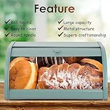 Hossejoy Metal Bread Box, Countertop Bread Storage, Bread Boxes with Roll Top Lid, Bread Bin Container Holder, Breadbox Holds for Your Kitchen Counter (Green) - Image 3