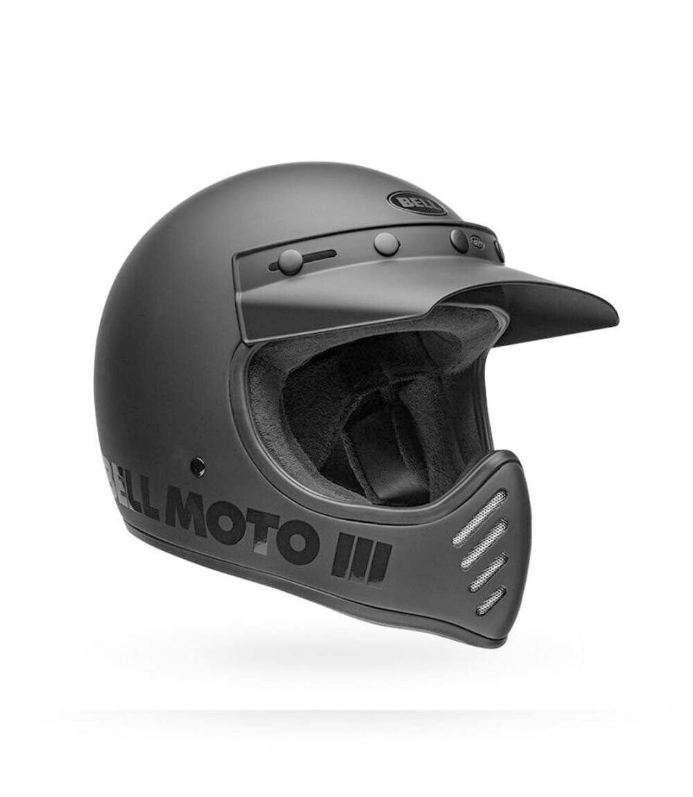 Bell Moto-3 Classic ECE Casque Rétro Sportif, Design Original Inspiré, Protection et Confort pour MX & Off-Road, Couleur : Matte Black, Taille : S