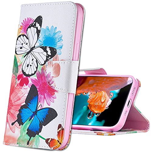 MRSTER Funda OPPO Find X2 Pro, PU Cuero Flip Folio Carcasa [Kickstand] [Ranura para Tarjeta] [Cierre magnético] para OPPO Find X2 Pro 5G. BF Two Butterflies